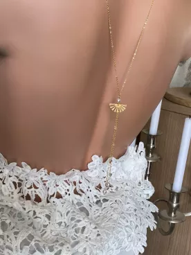 Collier de dos mariée Éventail Doré