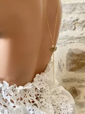 Collier de dos mariée Éventail Doré
