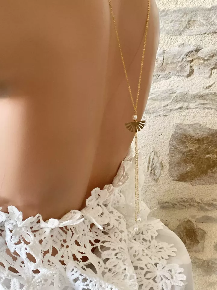 Collier de dos mariée Éventail Doré Collier de dos mariée Éventail Doré