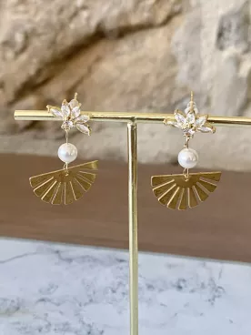 Boucles d'oreilles mariée Éventail de Perles