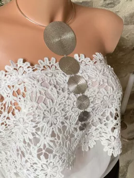 Collier Ondes Argentées géométrique XXL – cercles design tombants, bijou moderne