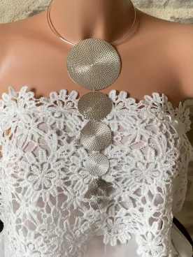 Collier Ondes Argentées géométrique XXL – cercles design tombants, bijou moderne
