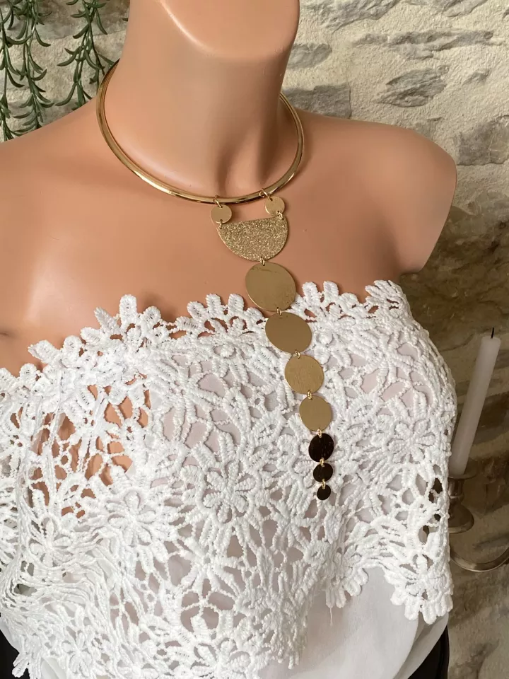 Collier doré Ombres Solaires XXL géométrique – cercles design tombants jusqu’à la taille, bijou audacieux