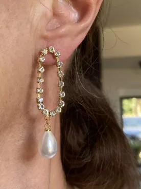 Boucles d’oreilles Alba mariage dorées – fermoir ovale strassé – Doré Or 16K