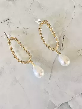Boucles d’oreilles Alba mariage dorées – fermoir ovale strassé – Doré Or 16K