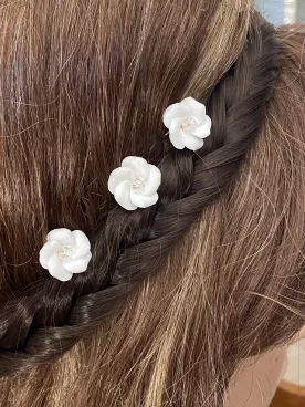Lot de 3 pics à cheveux mariée Florella – Fleurs nacrées en porcelaine froide et perles de cristal