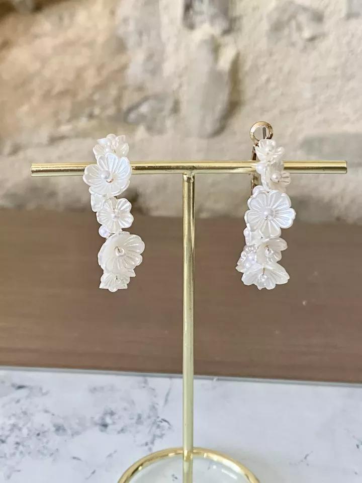 Boucles d’oreilles Éclosion Nacrée – Créoles fleuries au charme nacré
