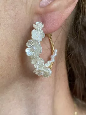 Boucles d’oreilles Éclosion Nacrée – Créoles fleuries au charme nacré