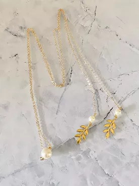 Collier de Mariée Feuillage d’Or – Laiton Doré & Perles Nacrées Swarovski