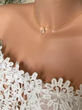 Zélina-Collier de Dos Mariée  – Gouttes de Cristal Swarovski en Doré, Argenté ou Gold Rose