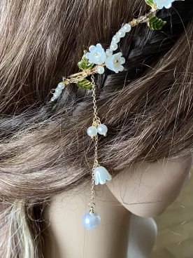 Serre-tête Mariée Anémone – Fleurs Nacrées, Feuillage & Descente de Perles