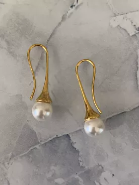 Boucles de Mariée Linaé – Doré Or Fin 24K & Perles Nacrées Swarovski
