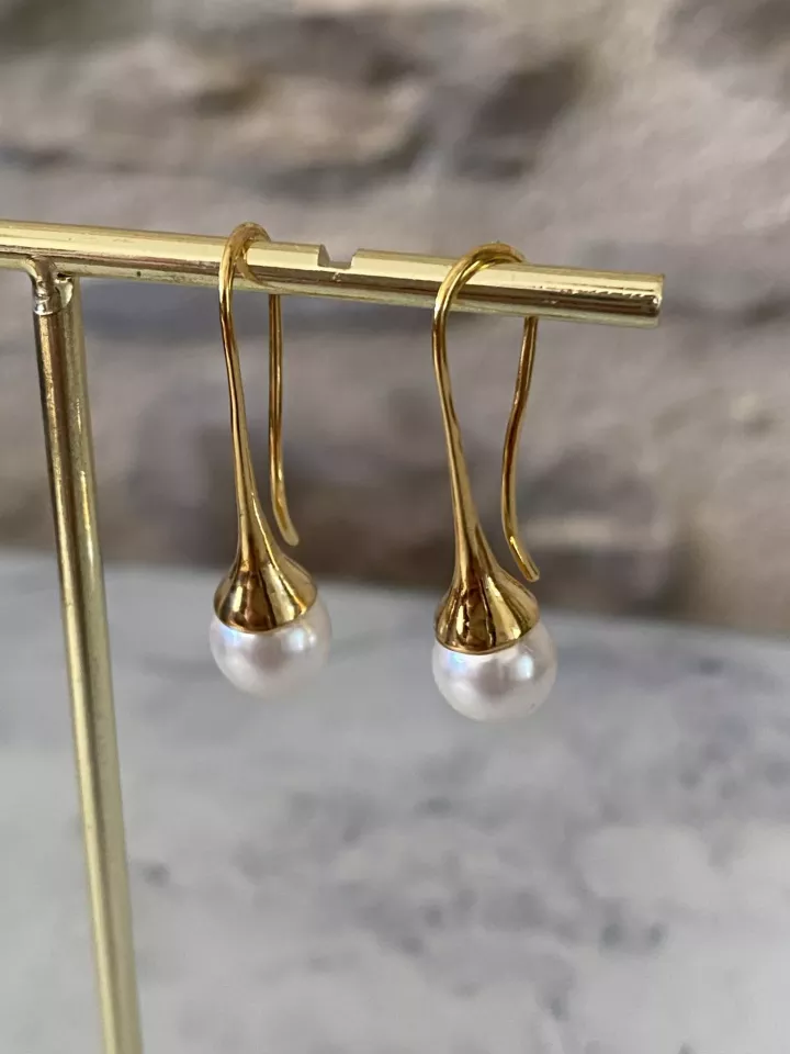 Boucles de Mariée Linaé – Doré Or Fin 24K & Perles Nacrées Swarovski