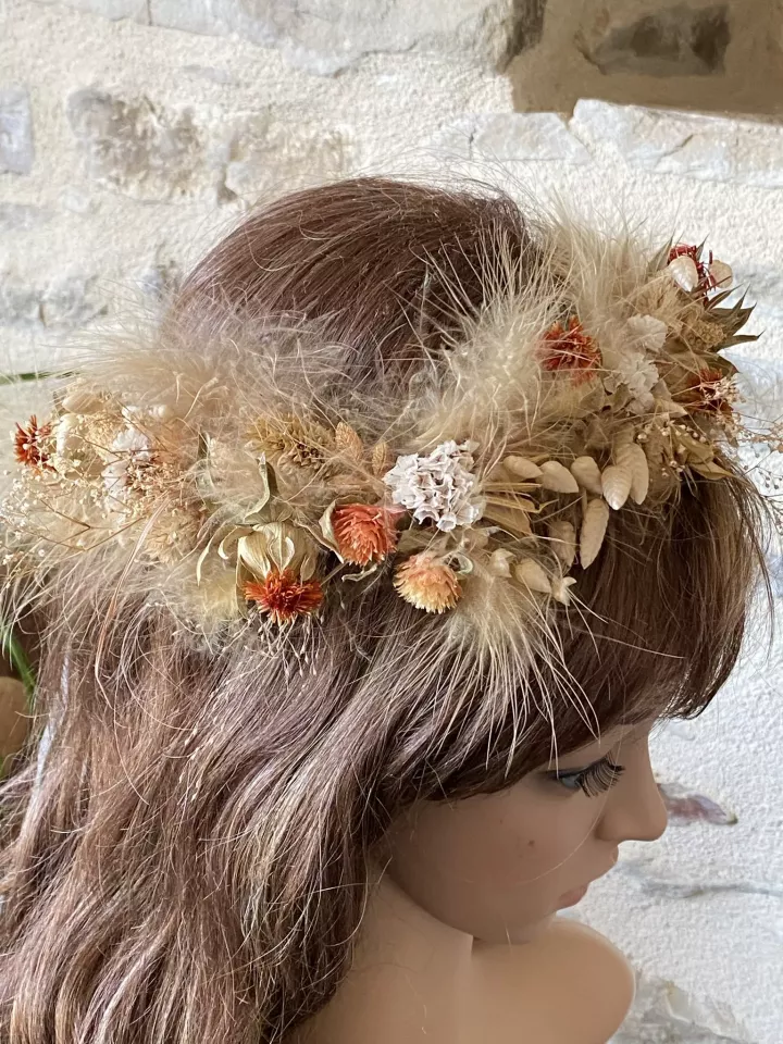 Couronne de Fleurs Séchées Alix – Couronne Bohème Naturelle pour Mariée ou Invitées