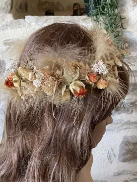 Couronne de Fleurs Séchées Alix – Couronne Bohème Naturelle pour Mariée ou Invitées