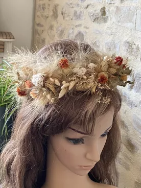 Couronne de Fleurs Séchées Alix – Couronne Bohème Naturelle pour Mariée ou Invitées
