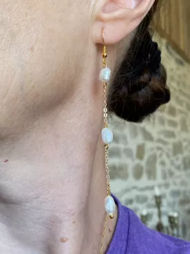 Boucles d’Oreilles  – 3 Perles d’Eau Douce | Mariée | Argenté, Doré ou Gold Rose- Iséa