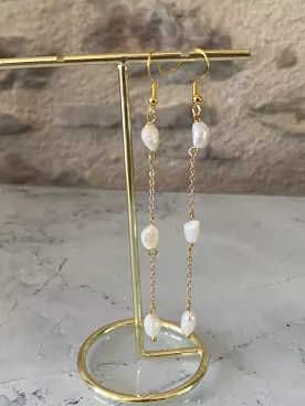 Boucles d’Oreilles Iséa – 3 Perles d’Eau Douce | Mariée | Argenté, Doré ou Gold Rose