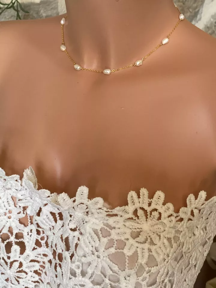 Collier Mariée Élise – Chaine Dorée & Perles d’Eau Douce | Ras-du-Cou Minimaliste | Mariage Bohème Chic