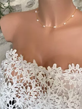 Collier Mariée Élise – Chaine Dorée & Perles d’Eau Douce | Ras-du-Cou Minimaliste | Mariage Bohème Chic