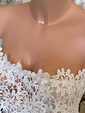 Collier Mariée Noa – 3 Perles Nacrées Dégradées | Ras-du-Cou Élégant | Chaîne ou Câble Doré