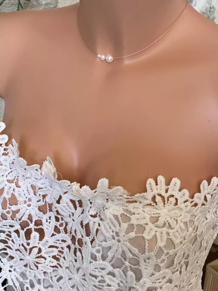 Collier Mariée Noa – 3 Perles Nacrées Dégradées | Ras-du-Cou Élégant | Chaîne ou Câble Doré