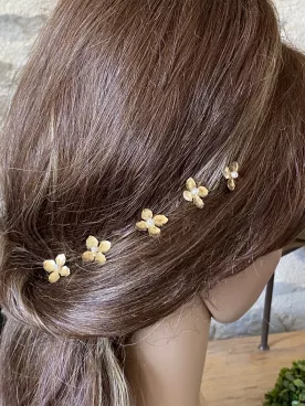 Lot de 5 pics à cheveux Orane mariée – Fleur dorée avec perle nacrée – Accessoires de coiffure mariage bohème chic