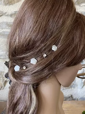 Lot de 5 pics Lunaria à cheveux mariée – Fleurs nacrées et cristaux Swarovski – Accessoires de coiffure élégants et délicats