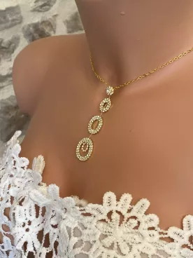 Collier de dos Elisa mariée doré | Création unique  | Bijou élégant strass pour mariage, EVJF, shooting