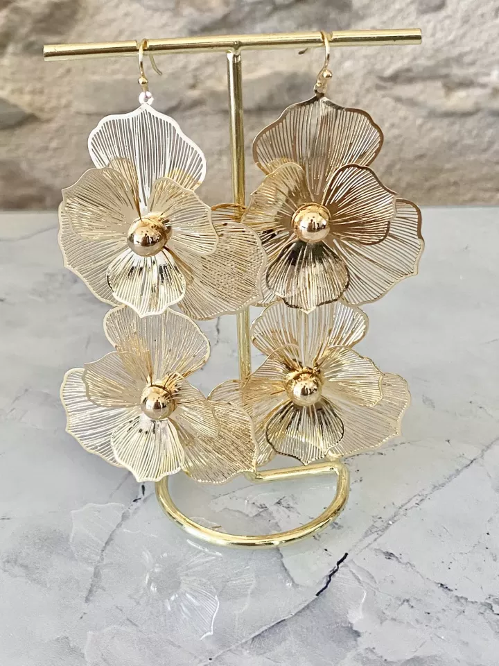 Solandra – Boucles d’oreilles fleurs dorées XXL