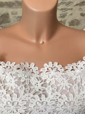 Collier de mariée Pénélope – Perle nacrée Swarovski sur fil invisible – Bijou minimaliste et raffiné Bijoux