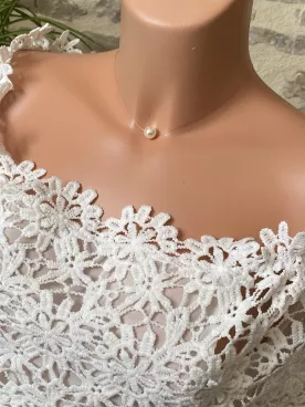 Collier de mariée Pénélope – Perle nacrée Swarovski sur fil invisible – Bijou minimaliste et raffiné Bijoux