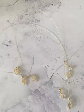 Collier de dos Colette mariage feuille dorée – Bijou dos nu délicat et fin avec zirconium , parfait pour robe de mariée bohème