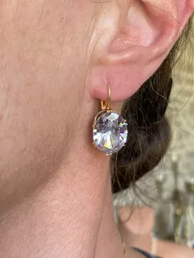 Boucles d’oreilles dormeuses – Élégantes avec gros cristal scintillant pour mariage et soirée