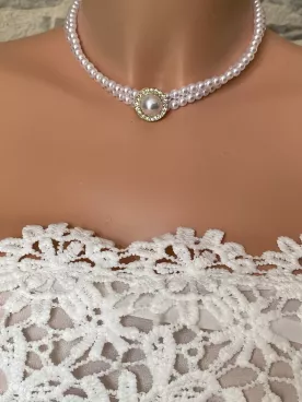 Collier de mariée vintage – Perles élégantes avec cabochon central, bijou mariage