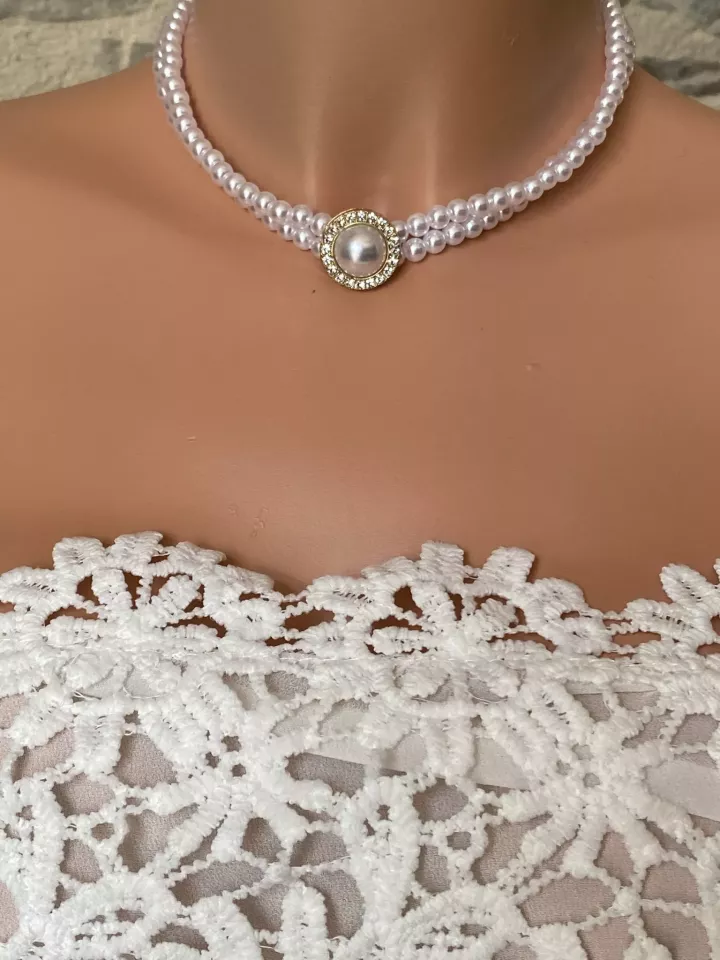 Collier de mariée vintage – Perles élégantes avec cabochon central, bijou mariage Collier de mariée vintage – Perles élégantes avec cabochon central, bijou mariage