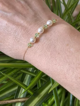 Vert Sauge  - Bracelet Mariée | Bijou Mariage Bohème | Bracelet Fin Perles Nacrées & Cristal | Accessoire Mariée Personnalisé