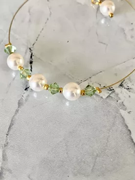 Vert Sauge  - Bracelet Mariée | Bijou Mariage Bohème | Bracelet Fin Perles Nacrées & Cristal | Accessoire Mariée Personnalisé