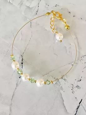 Vert Sauge  - Bracelet Mariée | Bijou Mariage Bohème | Bracelet Fin Perles Nacrées & Cristal | Accessoire Mariée Personnalisé
