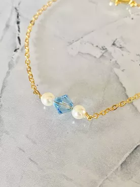 Bleu glacier - Bracelet Mariée  – Perles Nacrées & Cristaux – Bijou Élégant pour Mariage