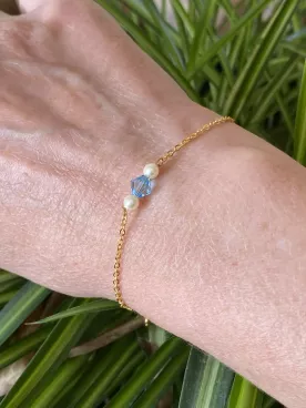 Bleu glacier - Bracelet Mariée  – Perles Nacrées & Cristaux – Bijou Élégant pour Mariage
