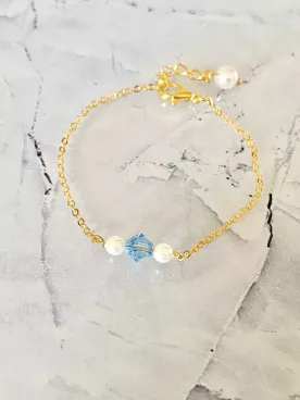 Bleu glacier - Bracelet Mariée  – Perles Nacrées & Cristaux – Bijou Élégant pour Mariage