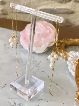 Sirius – Boucles d’oreilles de mariée dorées, minimalistes, avec véritables perles d’eau douce et perle nacrée Swarovski