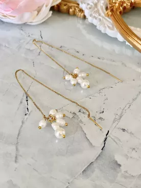 Sirius – Boucles d’oreilles de mariée dorées, minimalistes, avec véritables perles d’eau douce et perle nacrée Swarovski