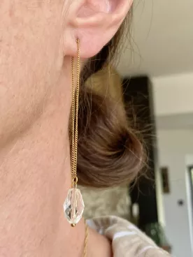 LIGHT – Boucles d’oreilles de mariée pendantes, chaîne d’oreille avec perle goutte en cristal transparent