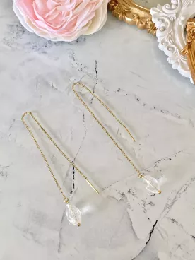 LIGHT – Boucles d’oreilles de mariée pendantes, chaîne d’oreille avec perle goutte en cristal transparent