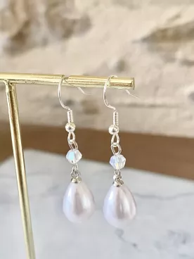 Ivory - Boucles d’oreilles de mariée pendantes avec perle goutte nacrée et cristal Swarovski, bijou raffiné