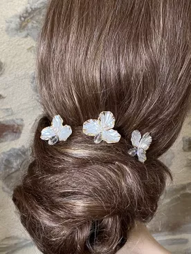 Elvina – Lot de 3 pics à cheveux de mariée orchidées fleurs nacrées & cristal Swarovski