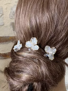 Elvina – Lot de 3 pics à cheveux de mariée orchidées fleurs nacrées & cristal Swarovski