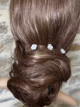 Rose – Lot de 3 pics à cheveux de mariée, fleurs nacrées délicates pour chignon, tresse ou demi-attache, accessoire coiffure